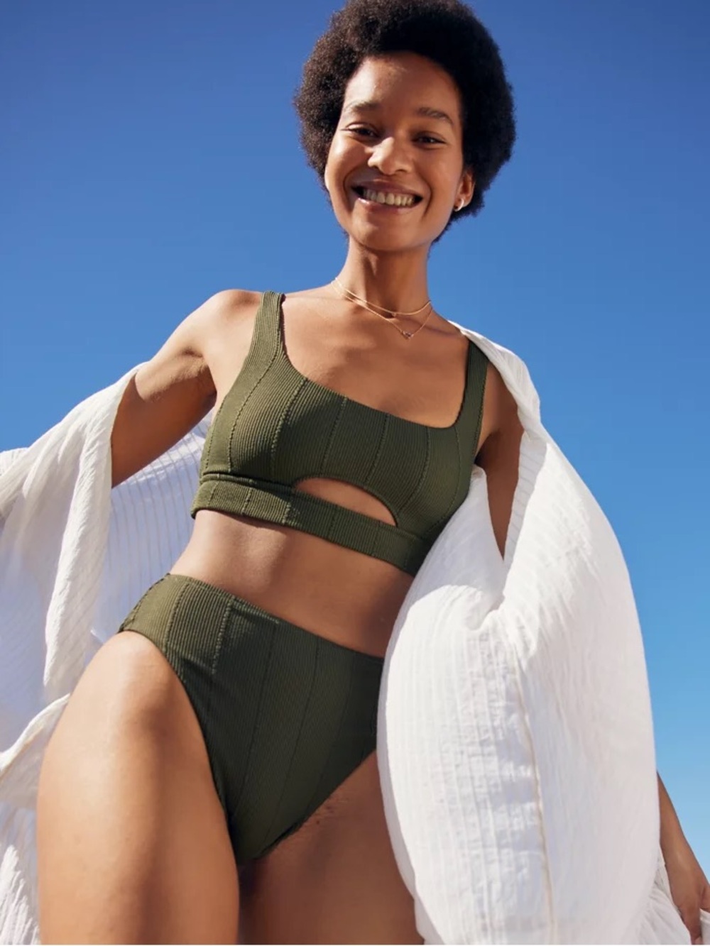 Aerie Crinkle Cut Out Scoop Bikini Top & Crinkle High Cut Cheeky Bikini Bottoms